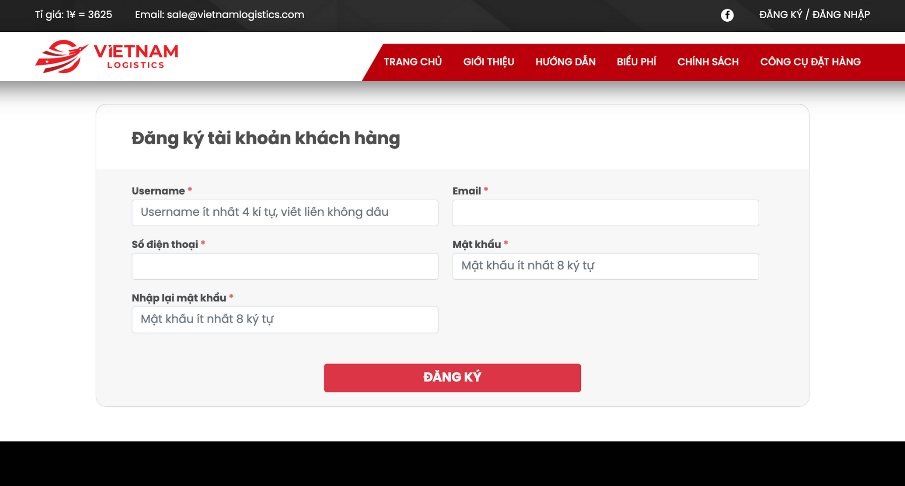 điền thông tin tài khoản Vietnam Logistics